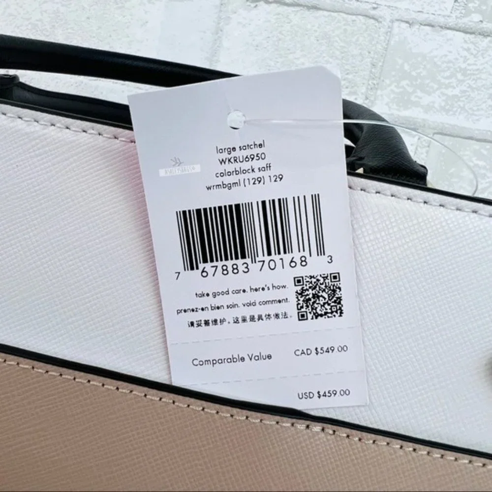 Kate Spade Staci Warm Beige Colorblock Large Satchel Crossbody